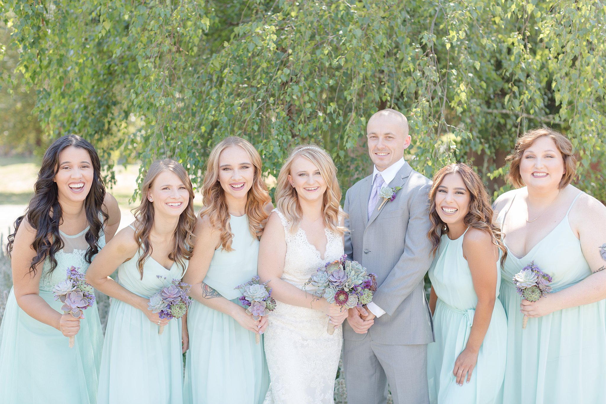 Mint bridesmaids dresses Succlunet bridesmaid bouquet | Oregon Photographer | Kelby Maria Photography