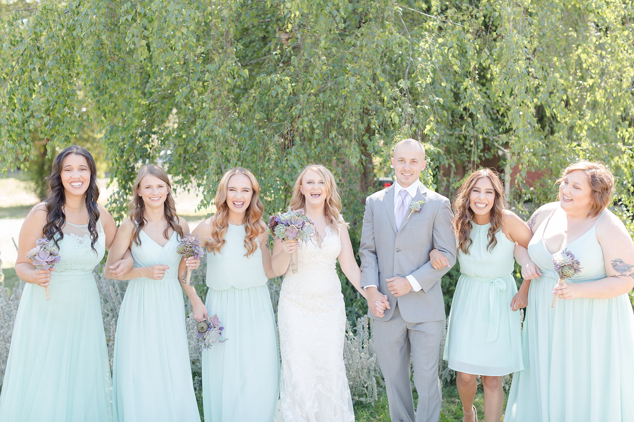 Mint bridesmaids dresses Succlunet bridesmaid bouquet | Oregon Photographer | Kelby Maria Photography